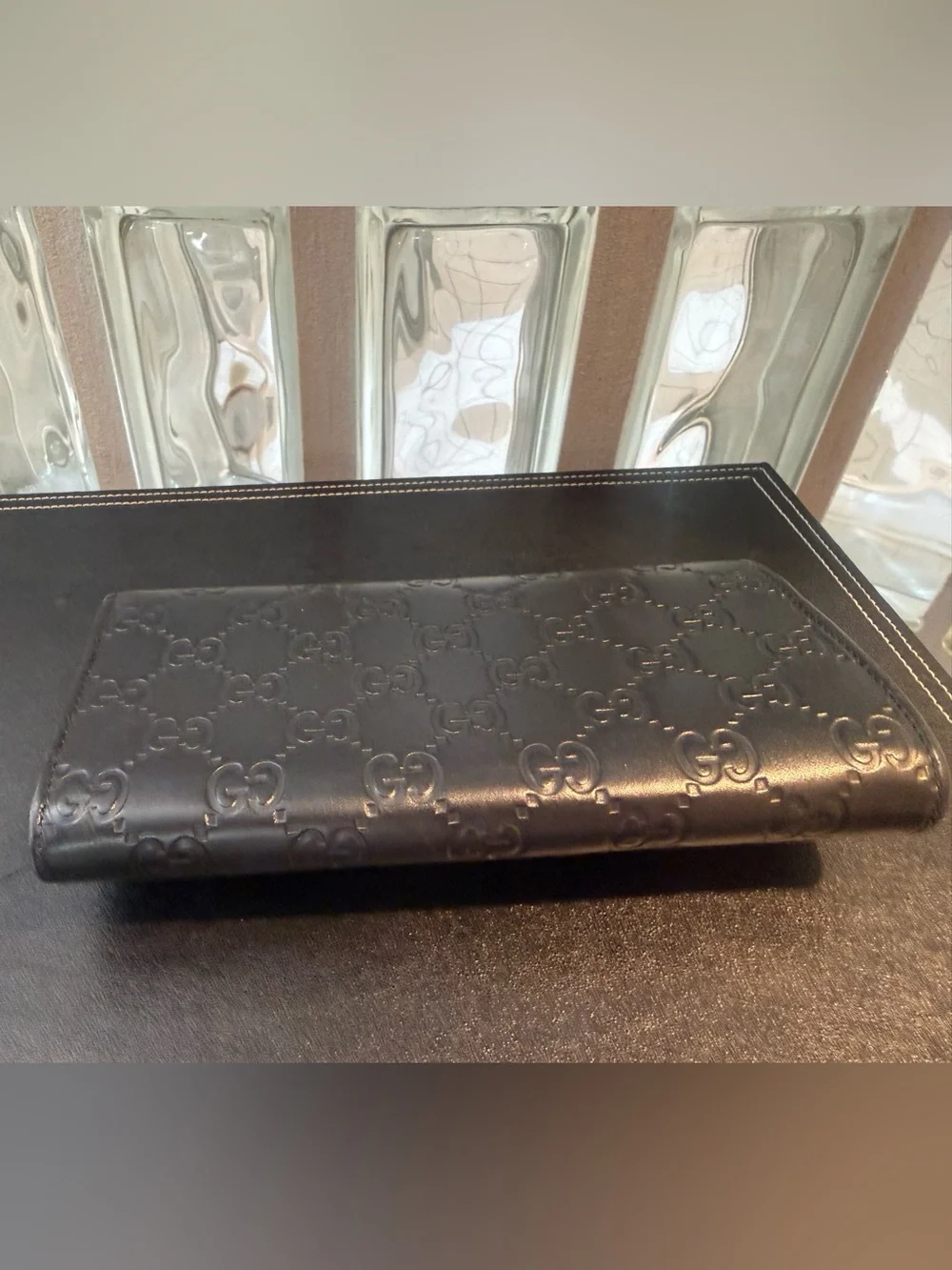 Gucci Black Guccissima Leather Bow Flap Continental Wallet. EUC.